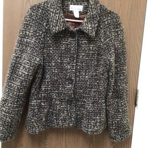 Elliott Lauren brown mohair tweed jacket sash, lined, fluffy, sz 10 or M